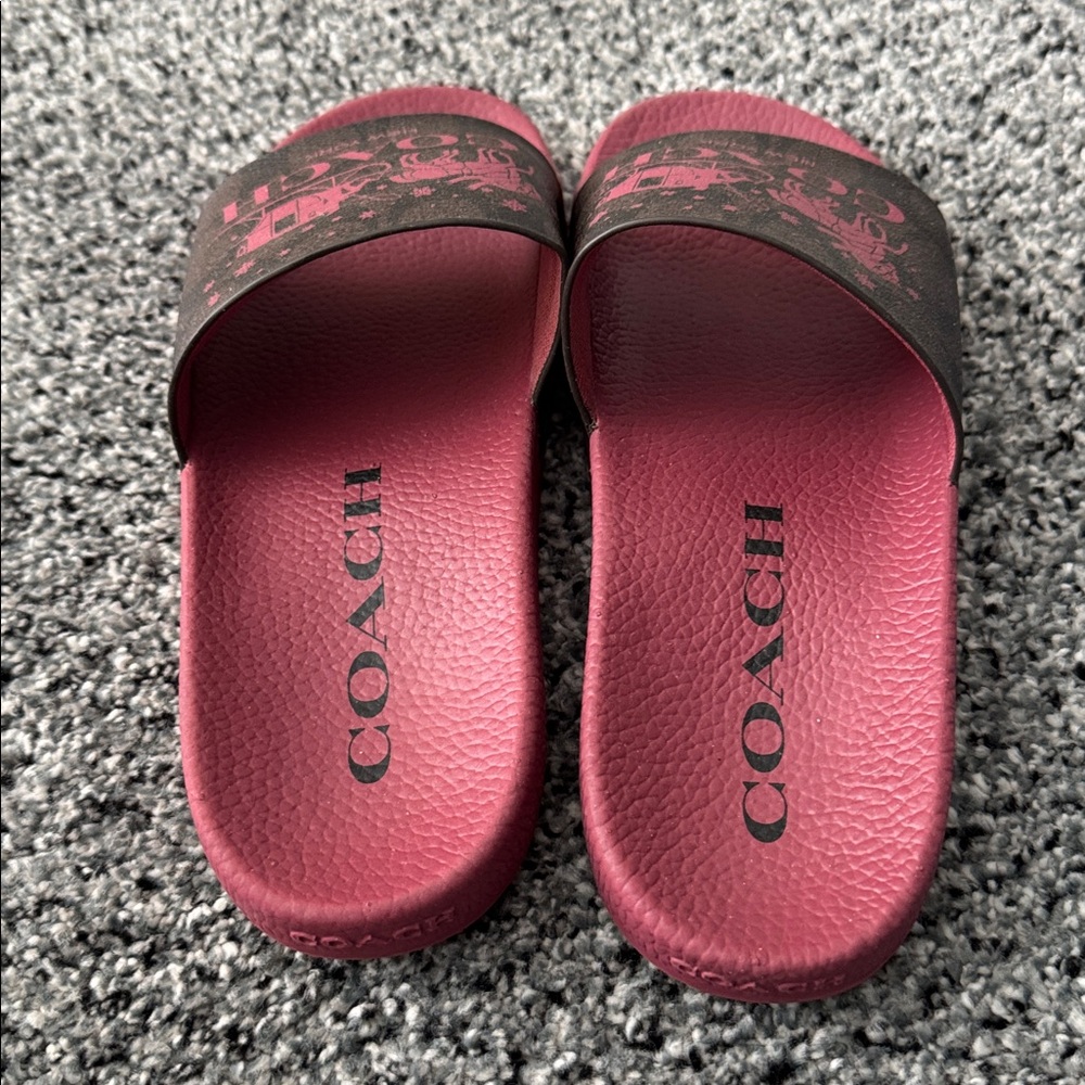 Coach Burgundy and Black Logo Slide Sandals - Picture 6 of 6